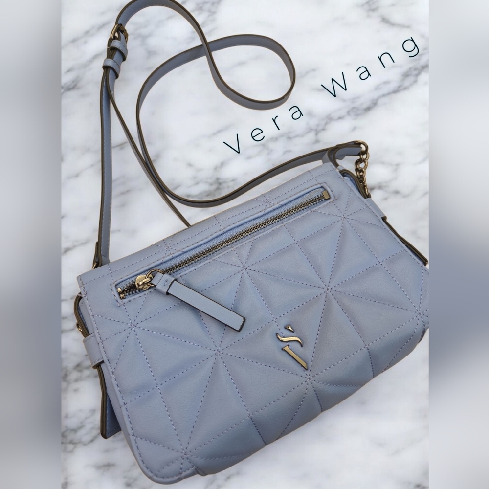 Vera Wang Blue Quilted Crossbody Bag with Gold Accents
